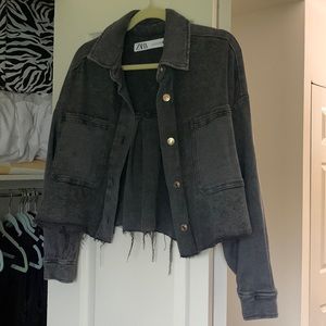 Zara cropped distressed charcoal grey jacket is small